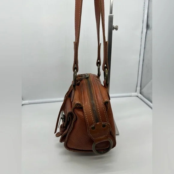 ROOTS VINTAGE Cognac Brown Leather Mini Emily Tassel Double Handles Shoulder Bag - Picture 8 of 16